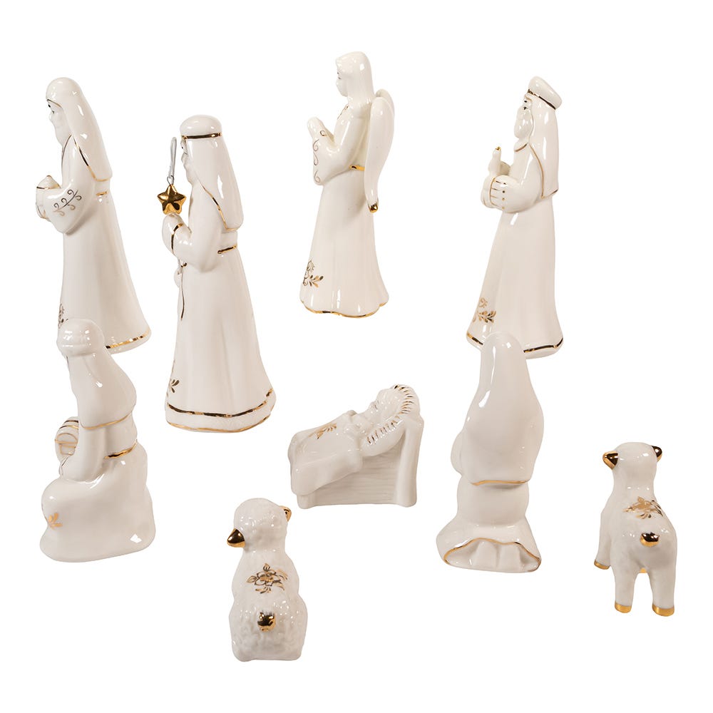 Kurt Adler 2-6.75-Inch Gold and White Nativity Table Piece, 9 Piece Set